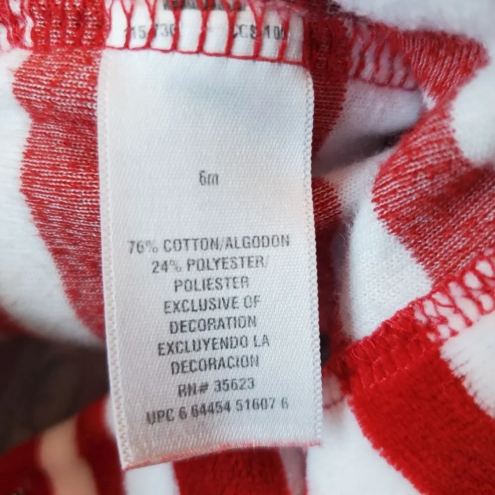 Carters red & white striped reindeer Christmas button up sleeper pj‎ sz 6 months